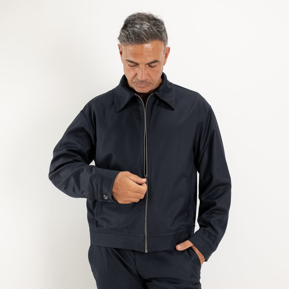 Ensemble veste zippée et pantalon à taille élastiquée au dos - Bleu