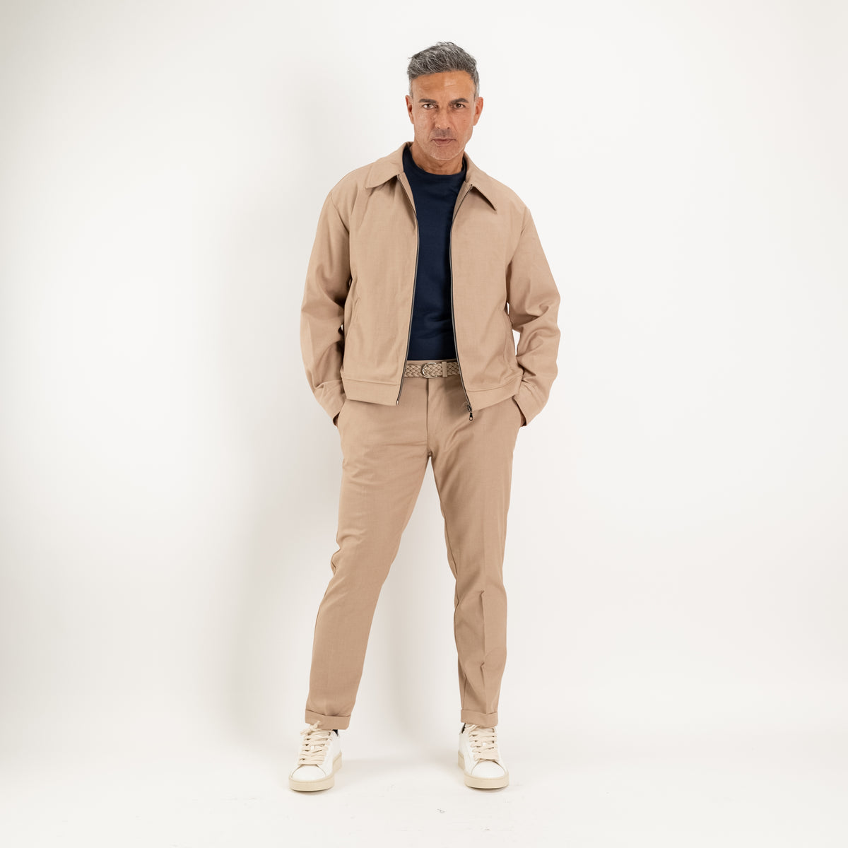 Ensemble veste zippée et pantalon avec élastique au dos - Beige