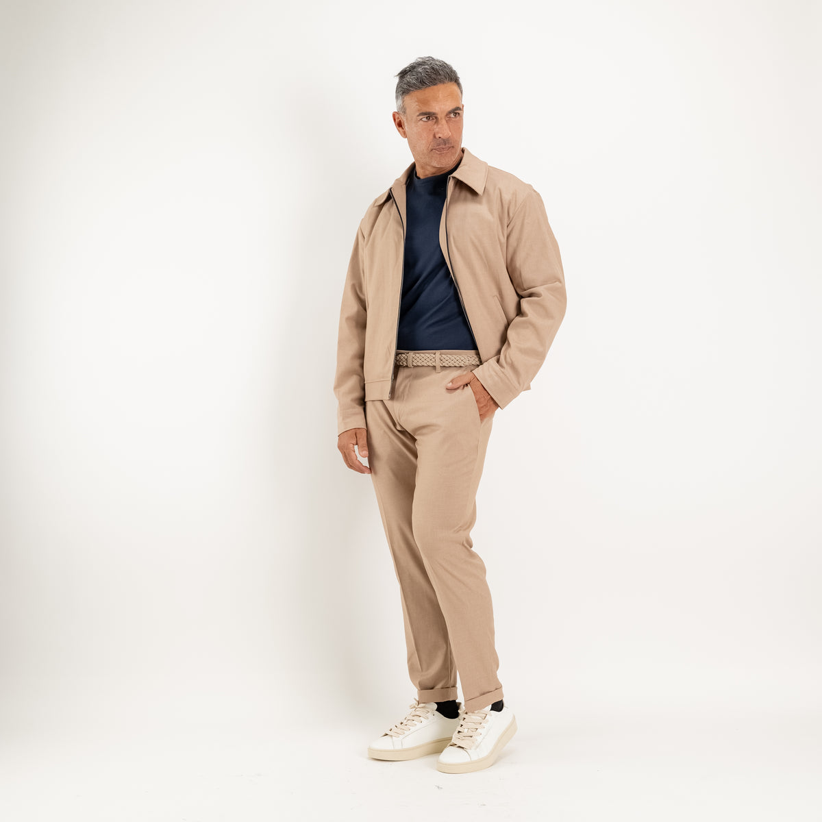 Ensemble veste zippée et pantalon avec élastique au dos - Beige