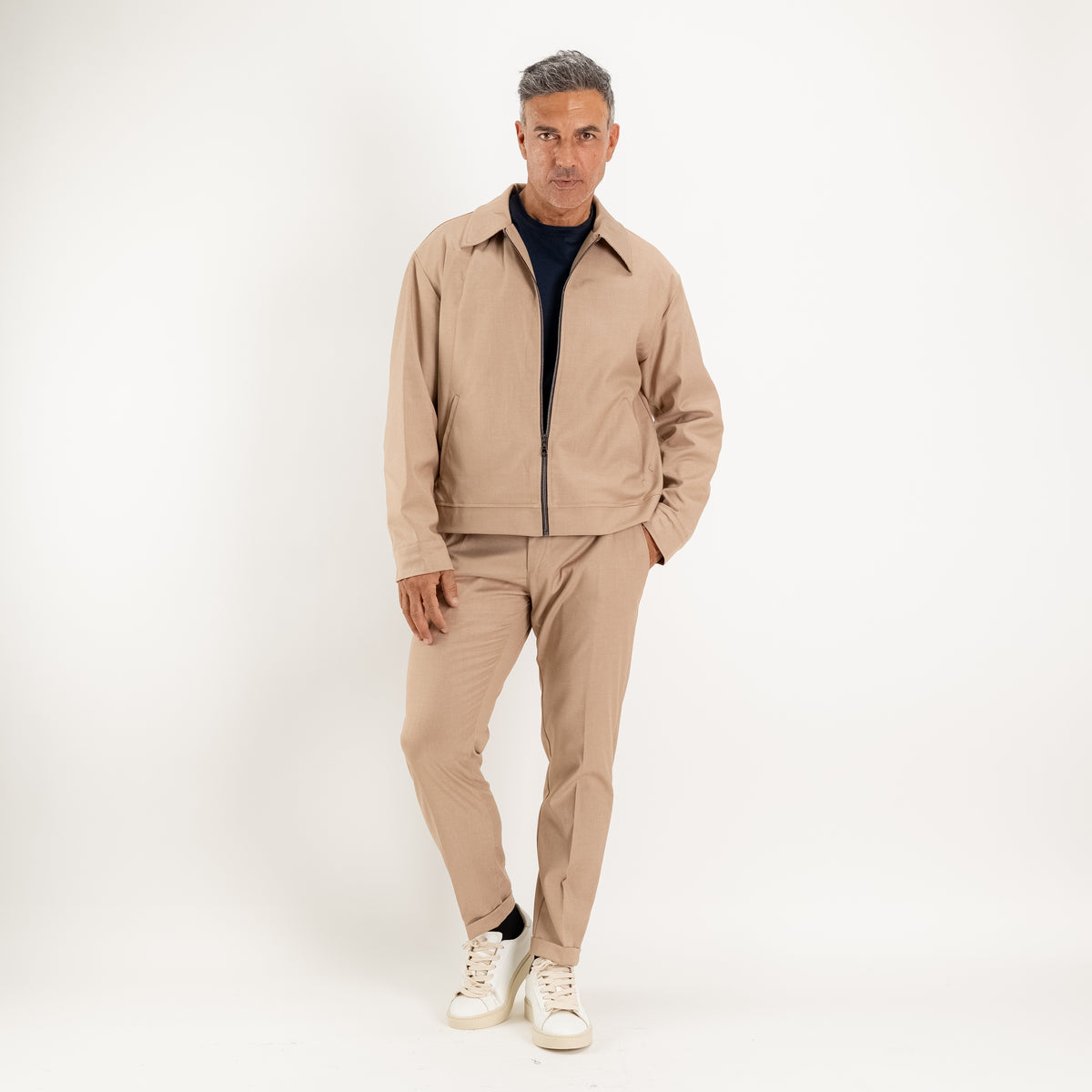 Ensemble veste zippée et pantalon avec élastique au dos - Beige