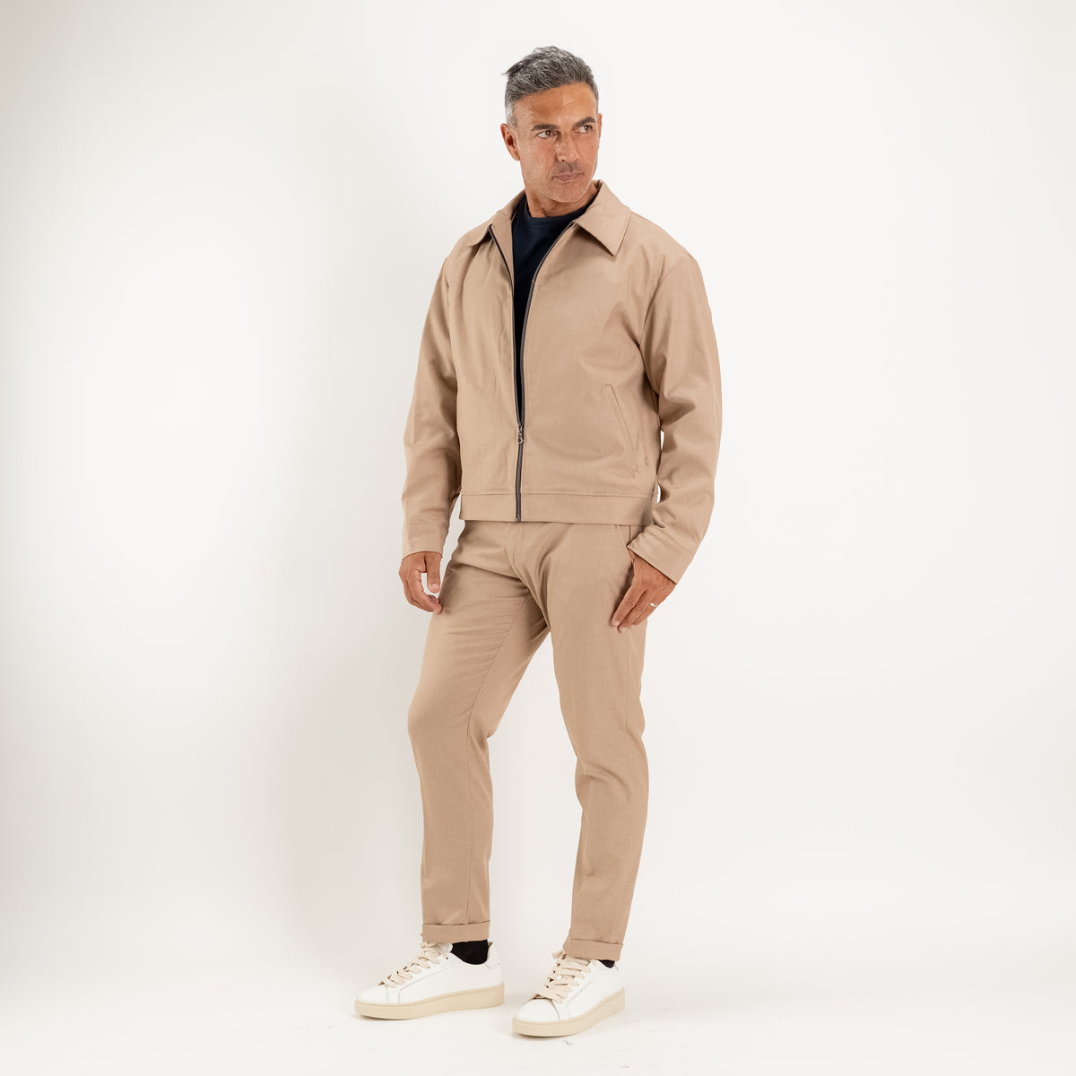 Ensemble veste zippée et pantalon avec élastique au dos - Beige
