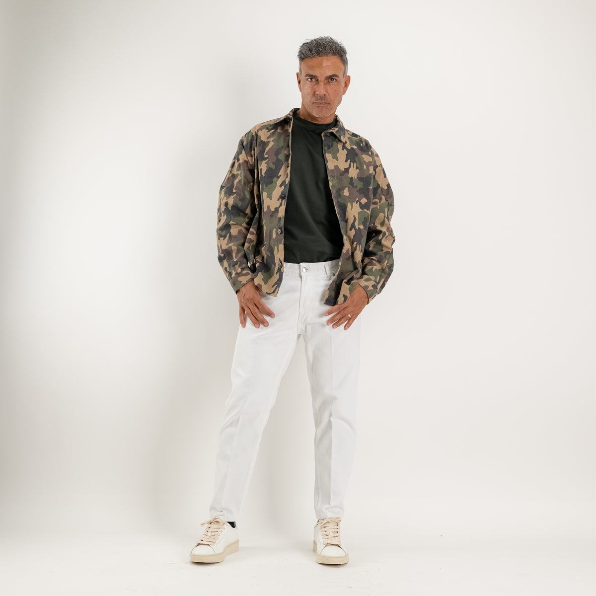 Chemise oversize camouflage en tissu texturé