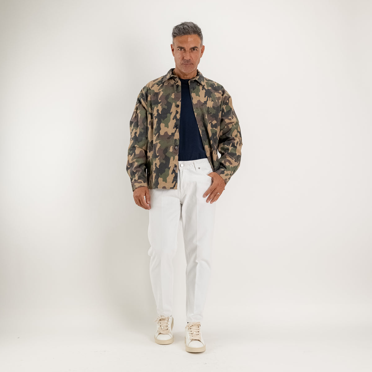 Chemise oversize camouflage en tissu texturé