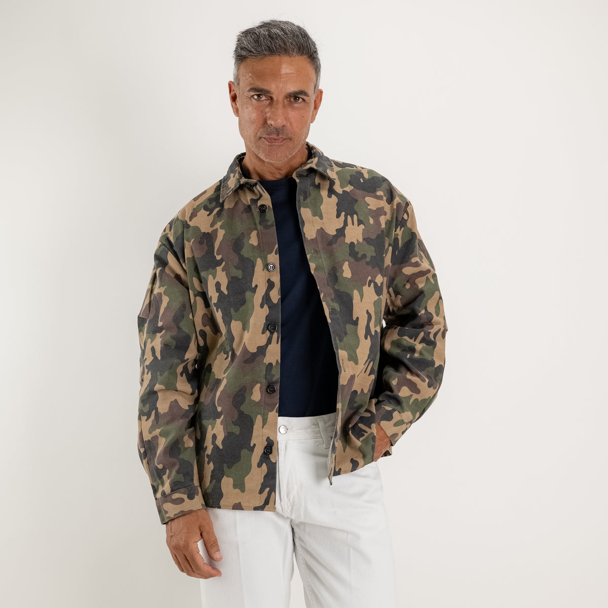 Chemise oversize camouflage en tissu texturé