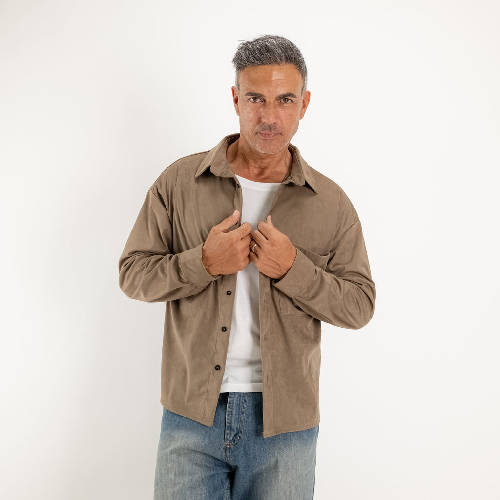 Hemd aus Stoff in Wildleder-Optik – Taupe
