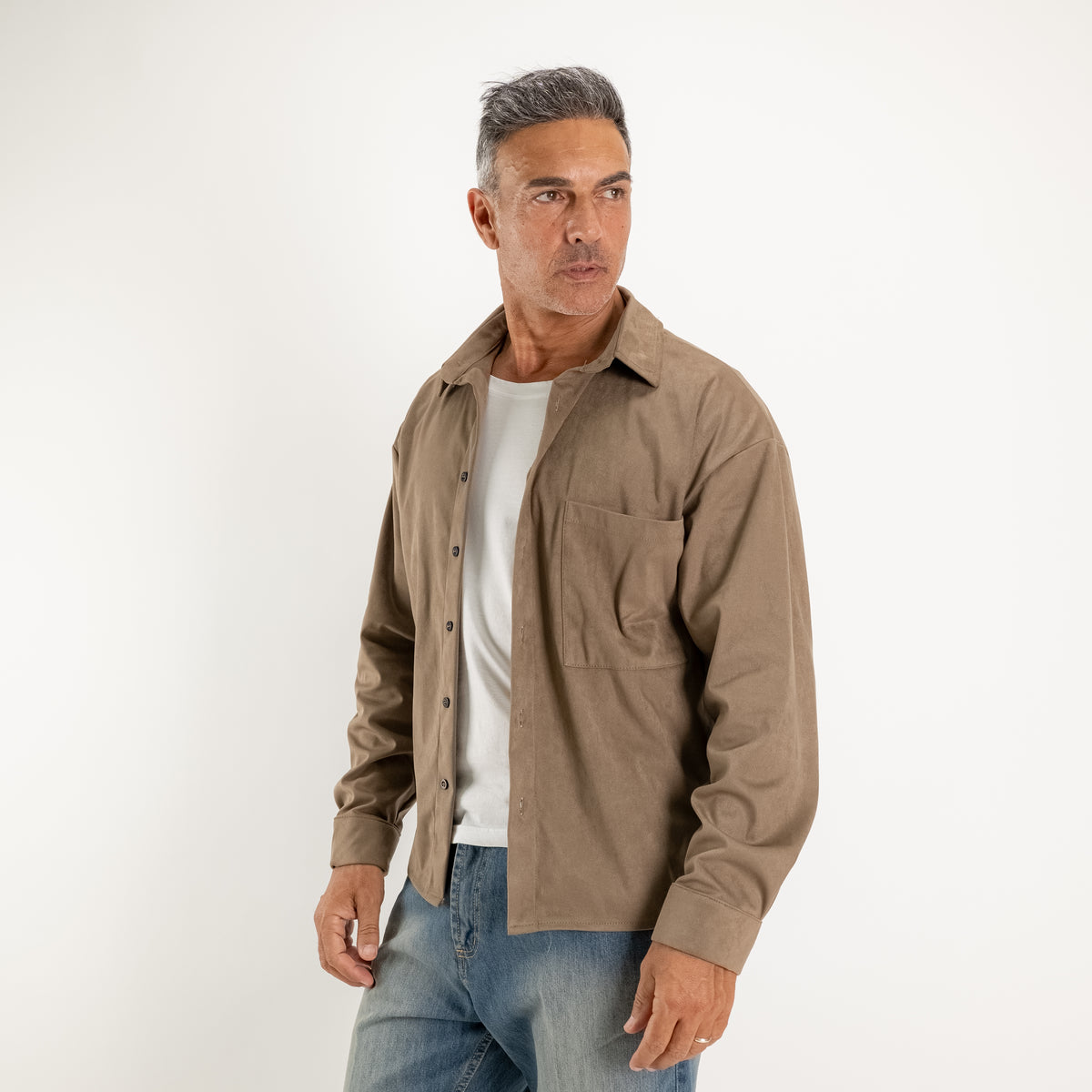 Hemd aus Stoff in Wildleder-Optik – Taupe
