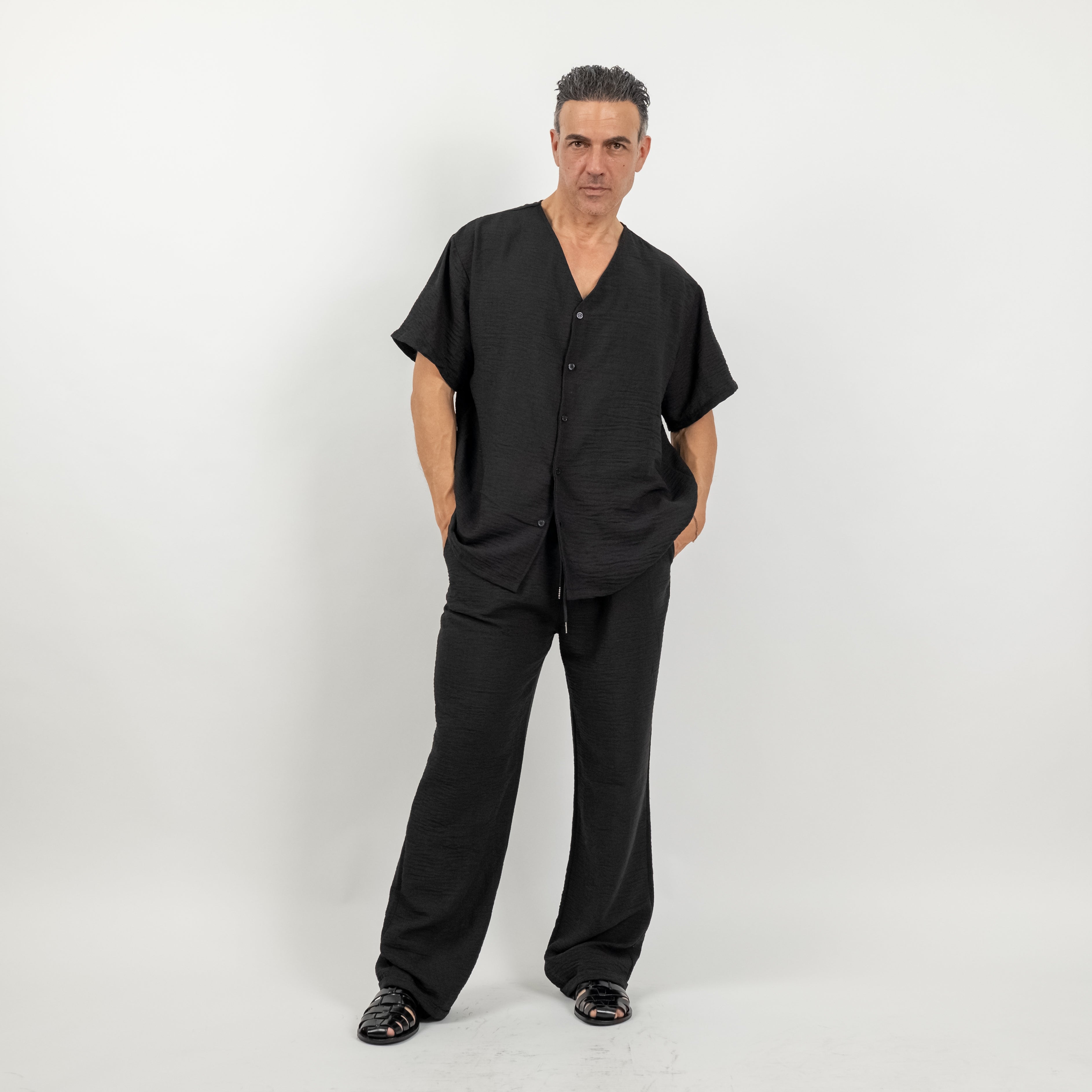 Coordinato effetto lino - Nero