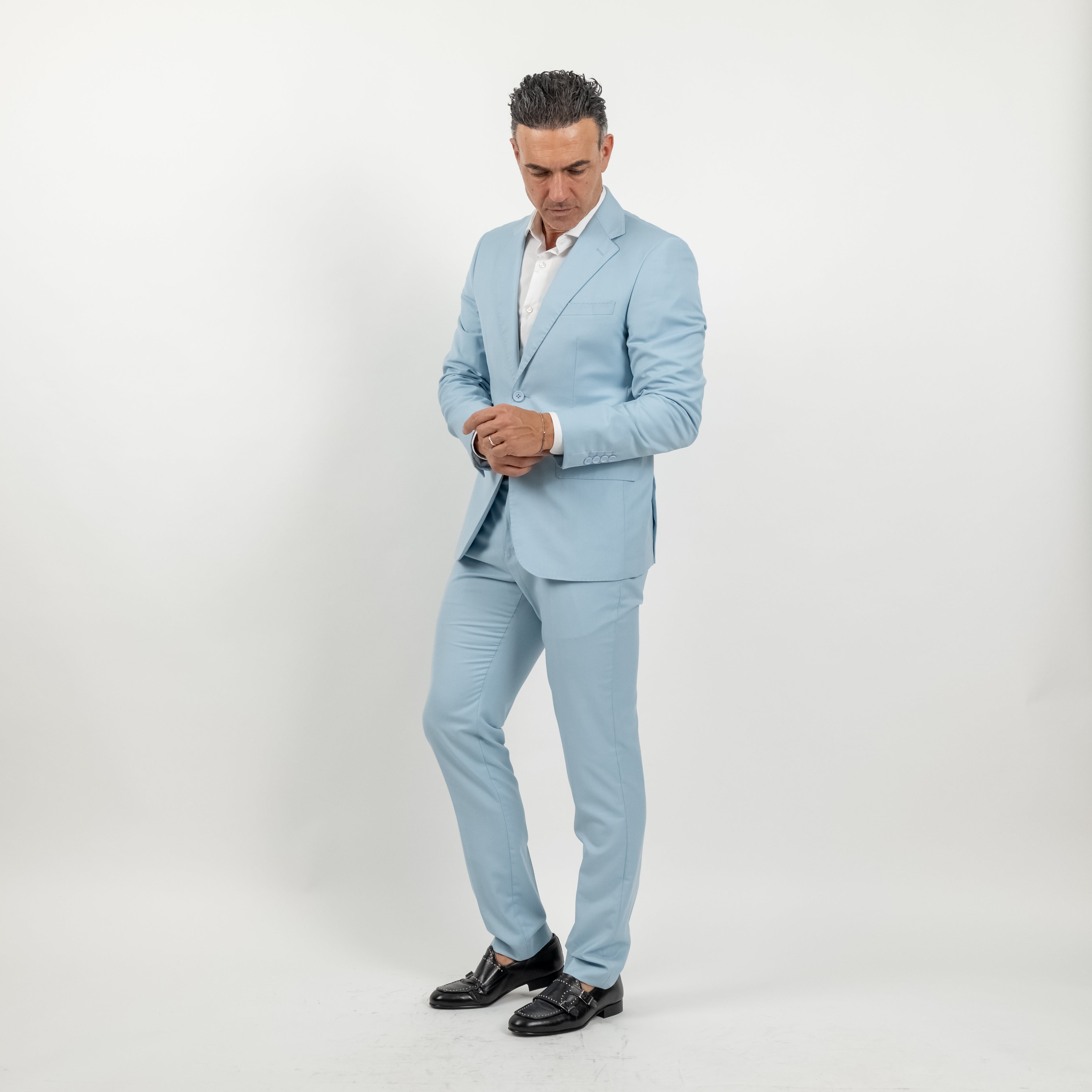 Single-breasted suit with cropped trousers - Light blue