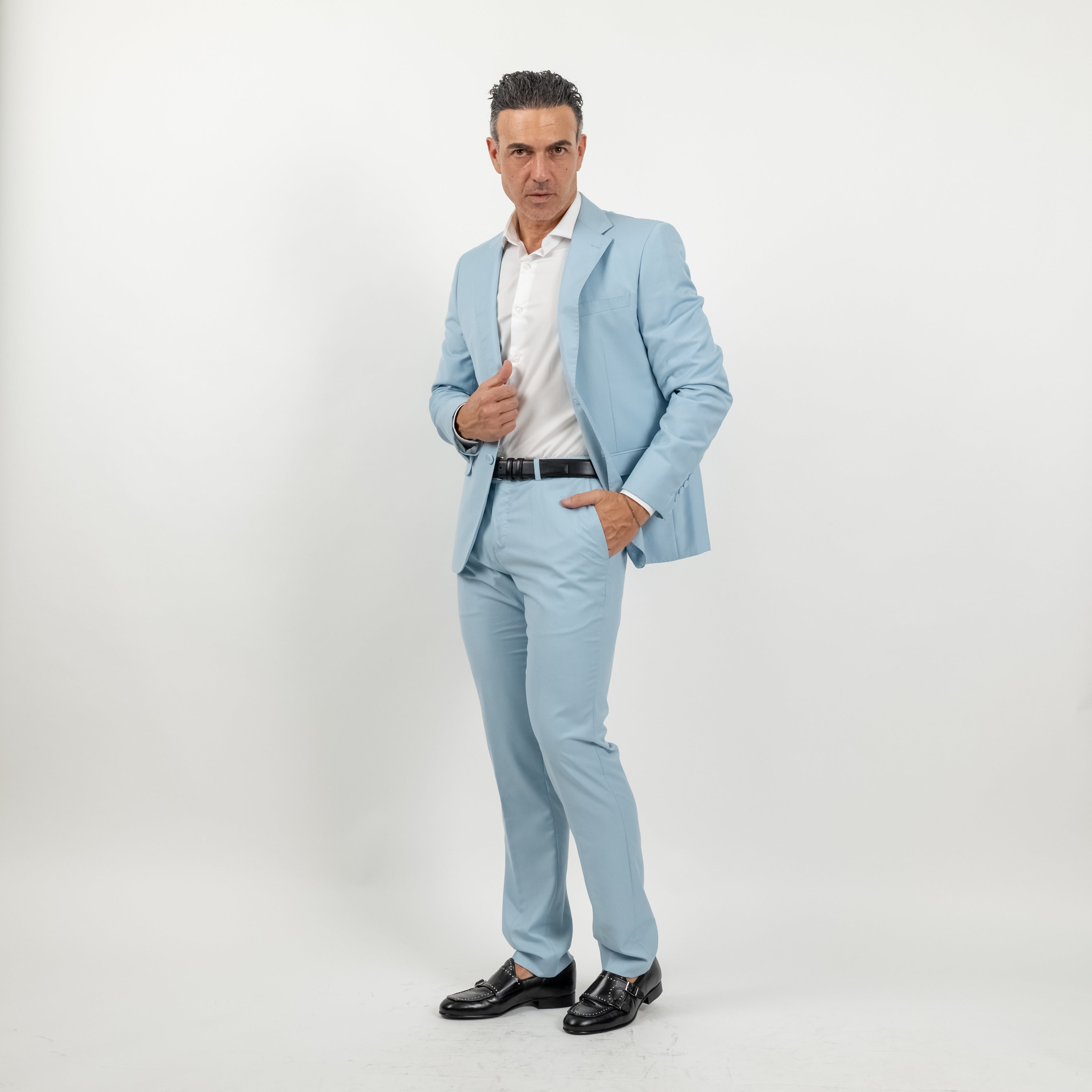 Single-breasted suit with cropped trousers - Light blue