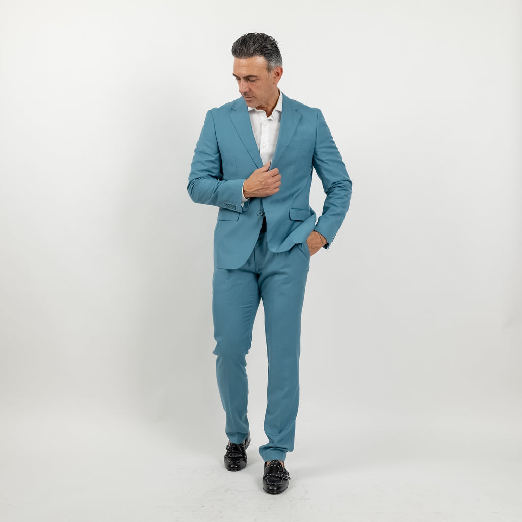 Traje de botonadura sencilla con pantalones - Azul pavo real