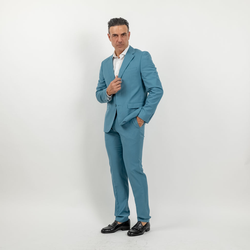 Traje de botonadura sencilla con pantalones - Azul pavo real