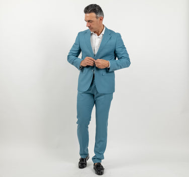🔵Abito monopetto con pantalone con molla - Blu Pavone