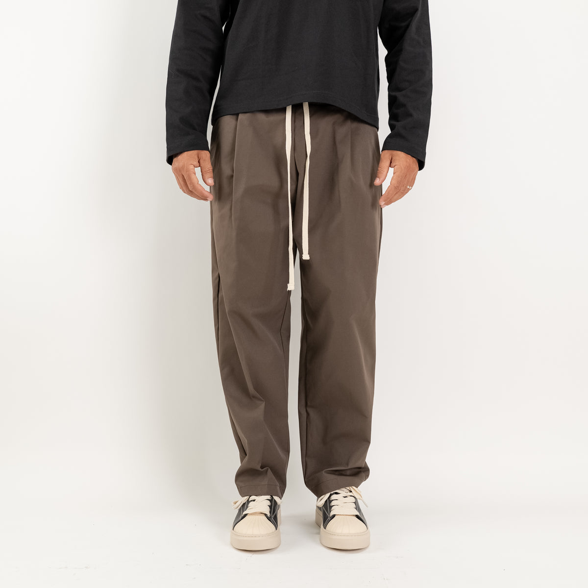 Wide-Leg Technical Fabric Trousers - Coffee