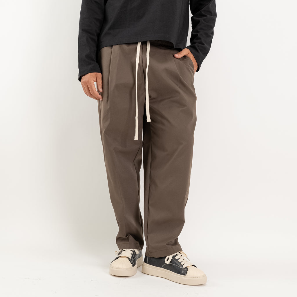 Wide-Leg Technical Fabric Trousers - Coffee