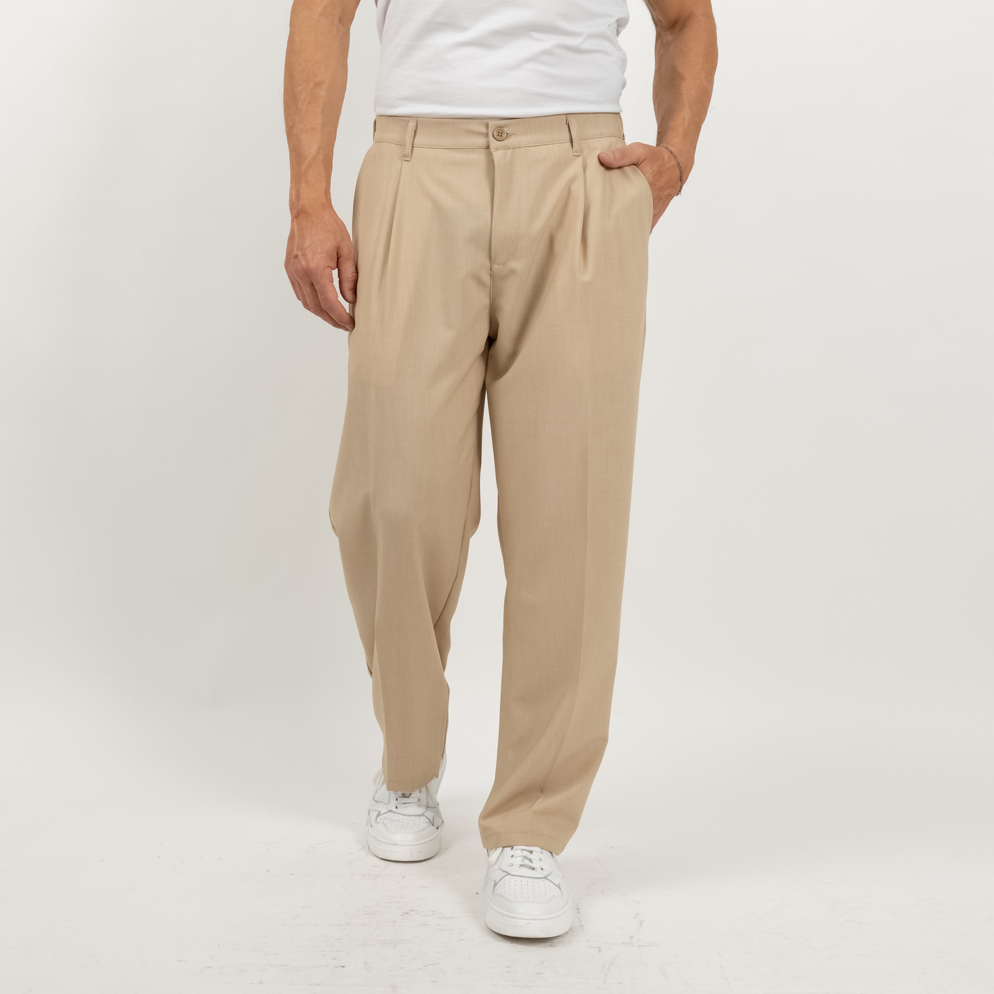 Pantalone palazzo con molla sul retro fondo largo - Beige