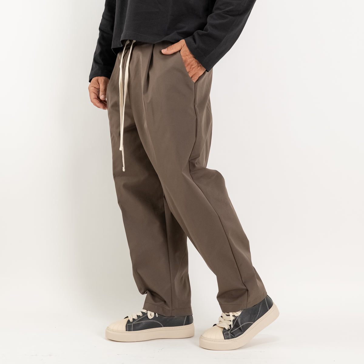 Wide-Leg Technical Fabric Trousers - Coffee