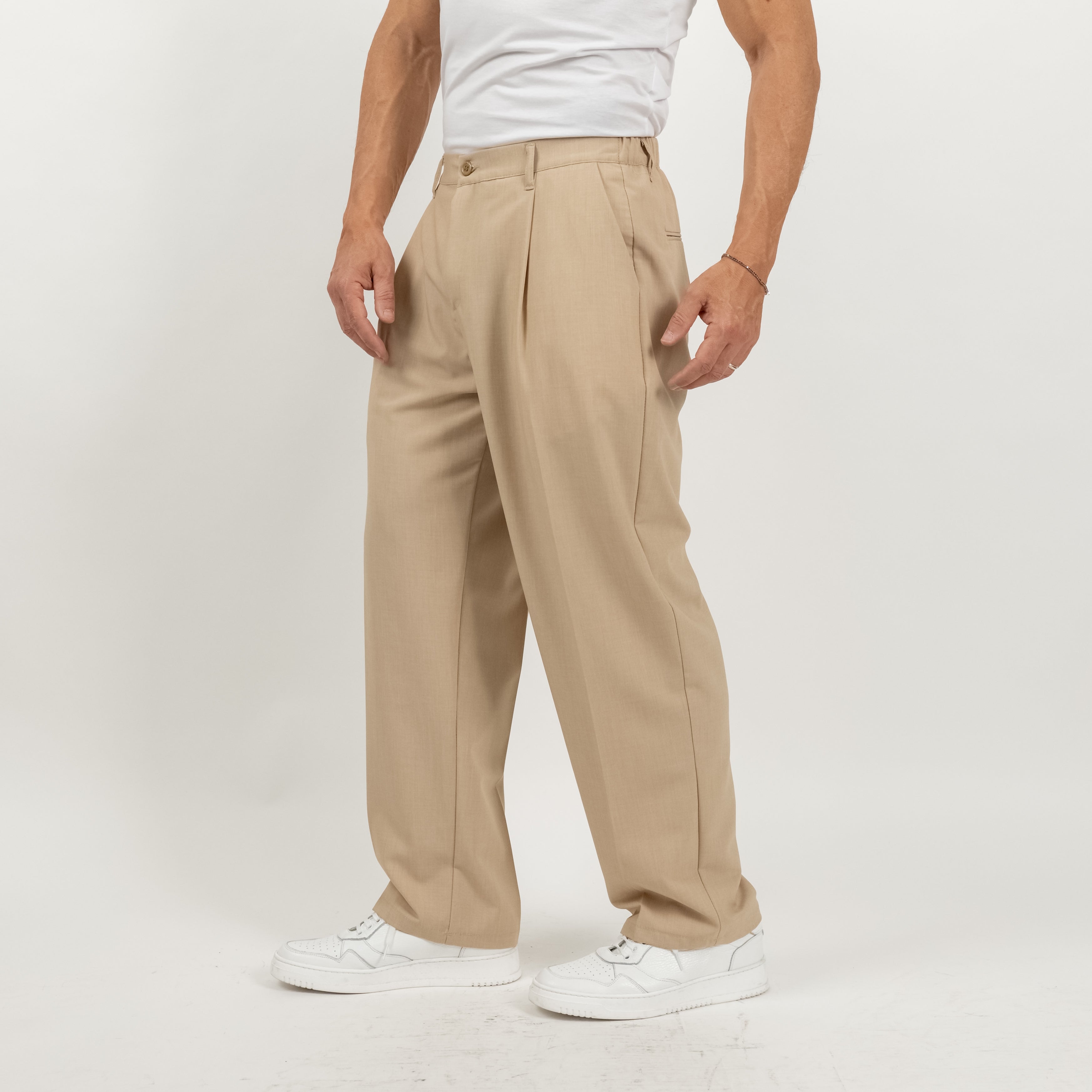 Pantalone palazzo con molla sul retro fondo largo - Beige