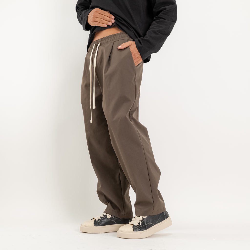 Wide-Leg Technical Fabric Trousers - Coffee