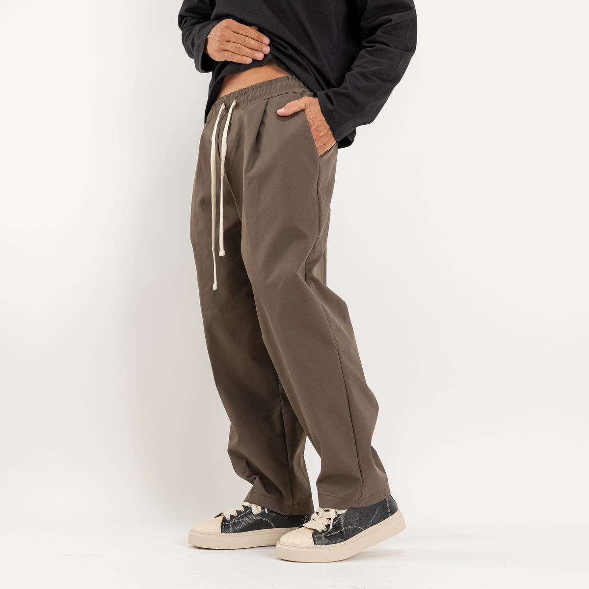 Wide-Leg Technical Fabric Trousers - Coffee