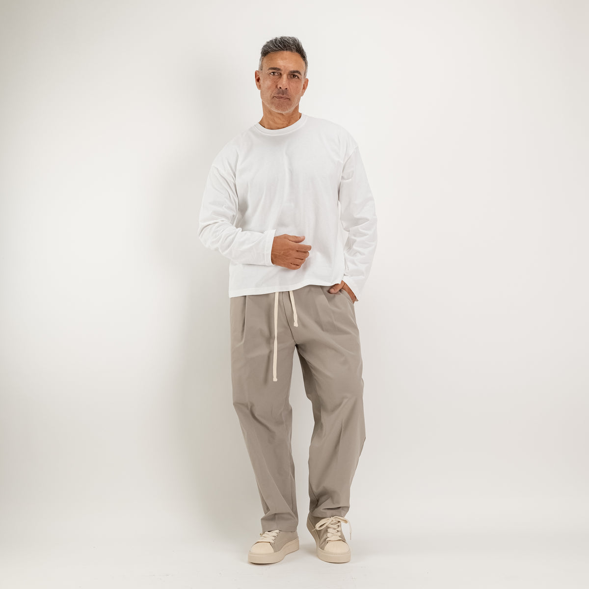 Boxy long-sleeve T-shirt - Cream
