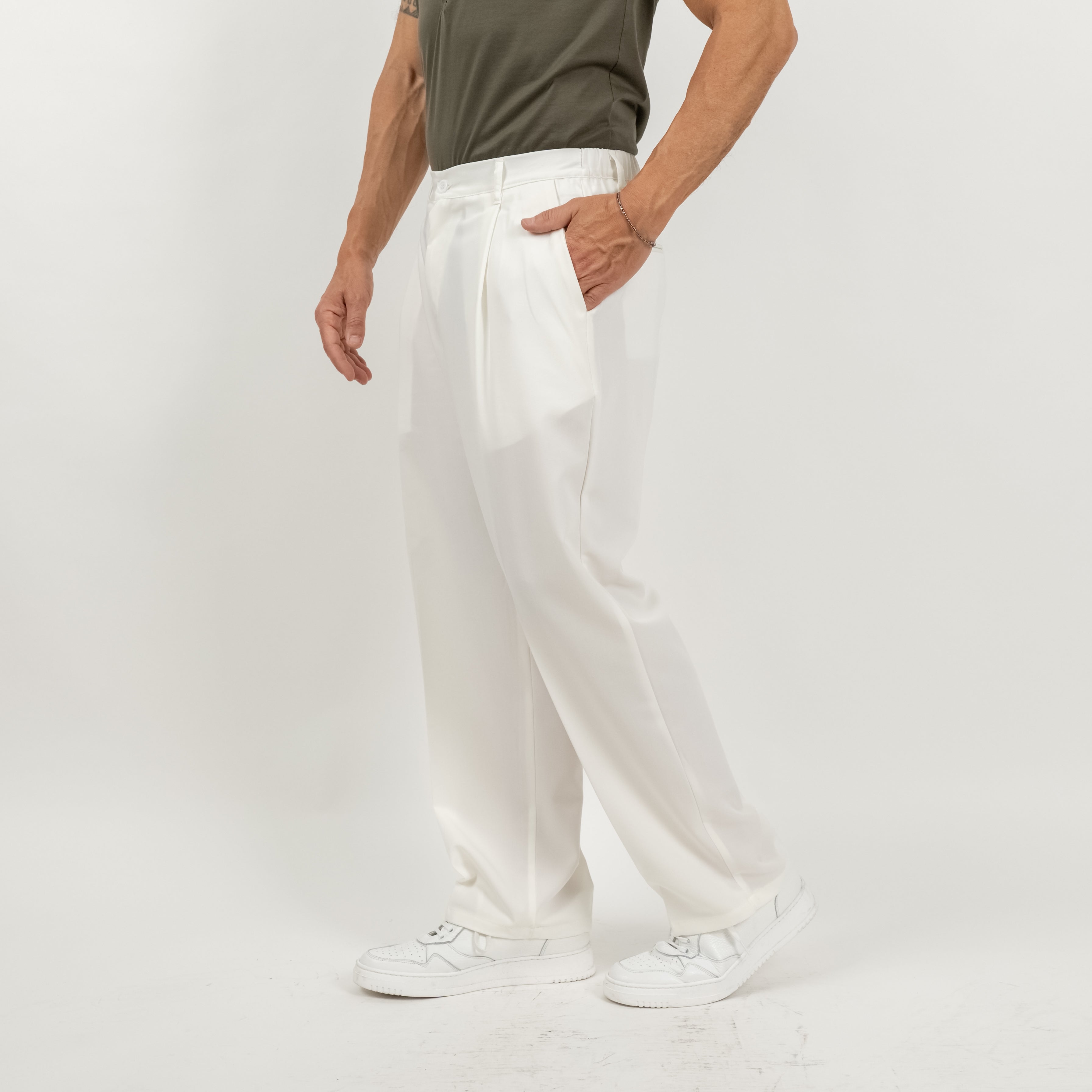 Pantalone palazzo con molla sul retro fondo largo - Bianco
