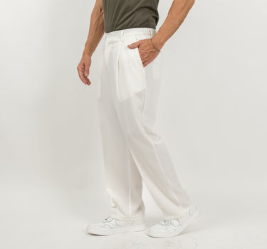 Pantalone palazzo con molla sul retro fondo largo - Bianco