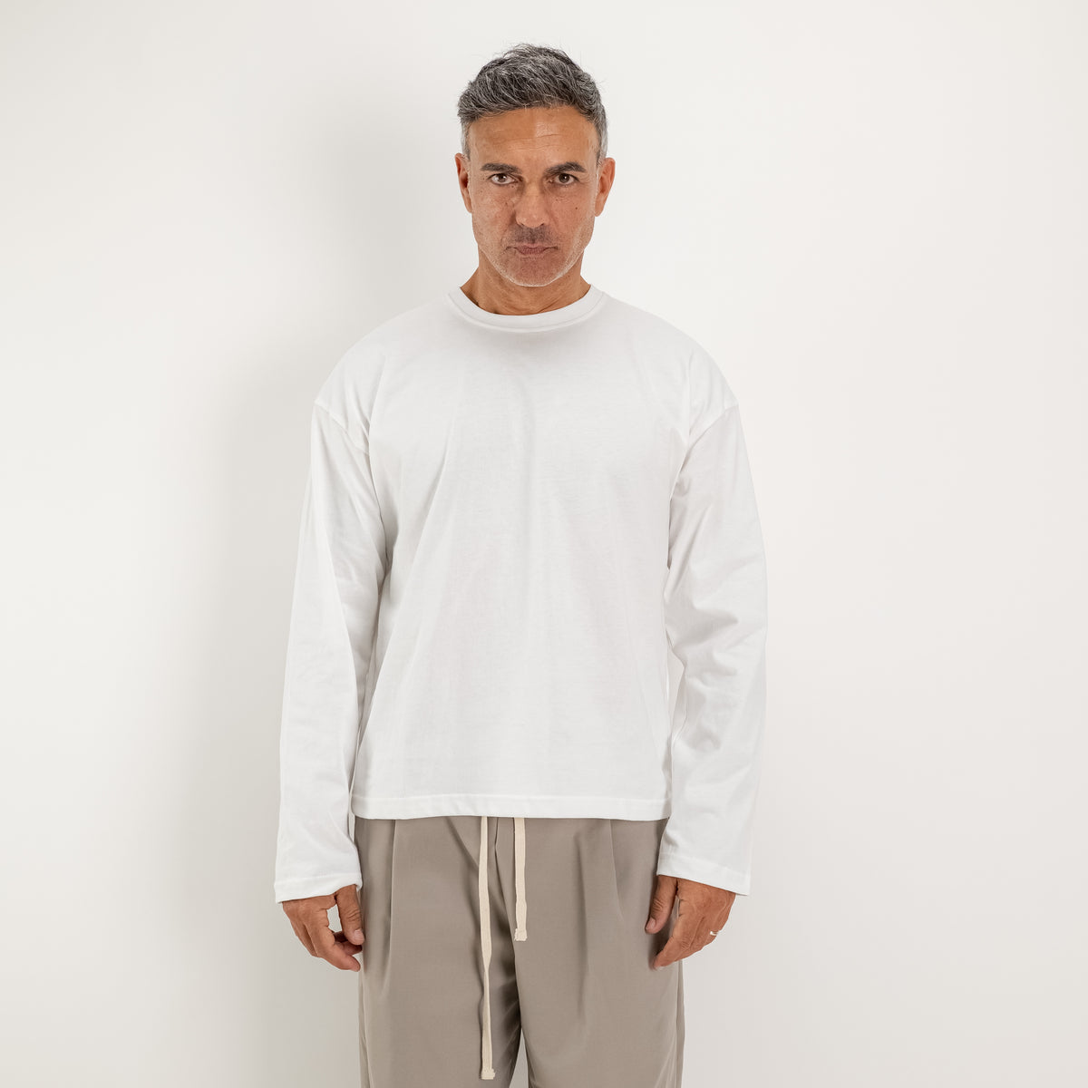 Boxy long-sleeve T-shirt - Cream