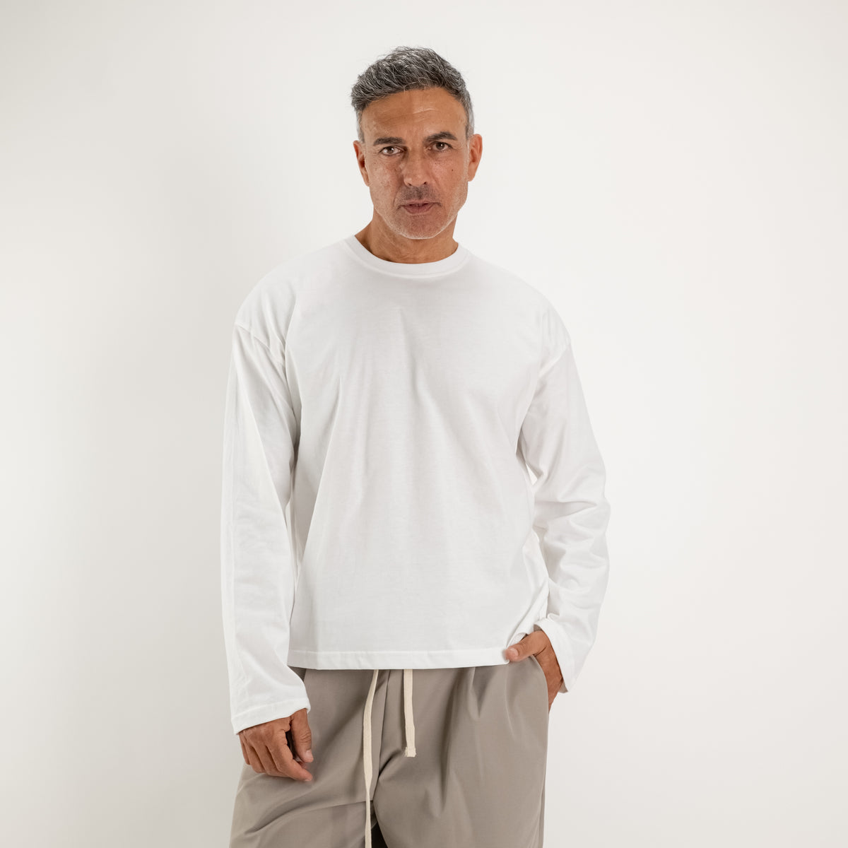 Boxy long-sleeve T-shirt - Cream