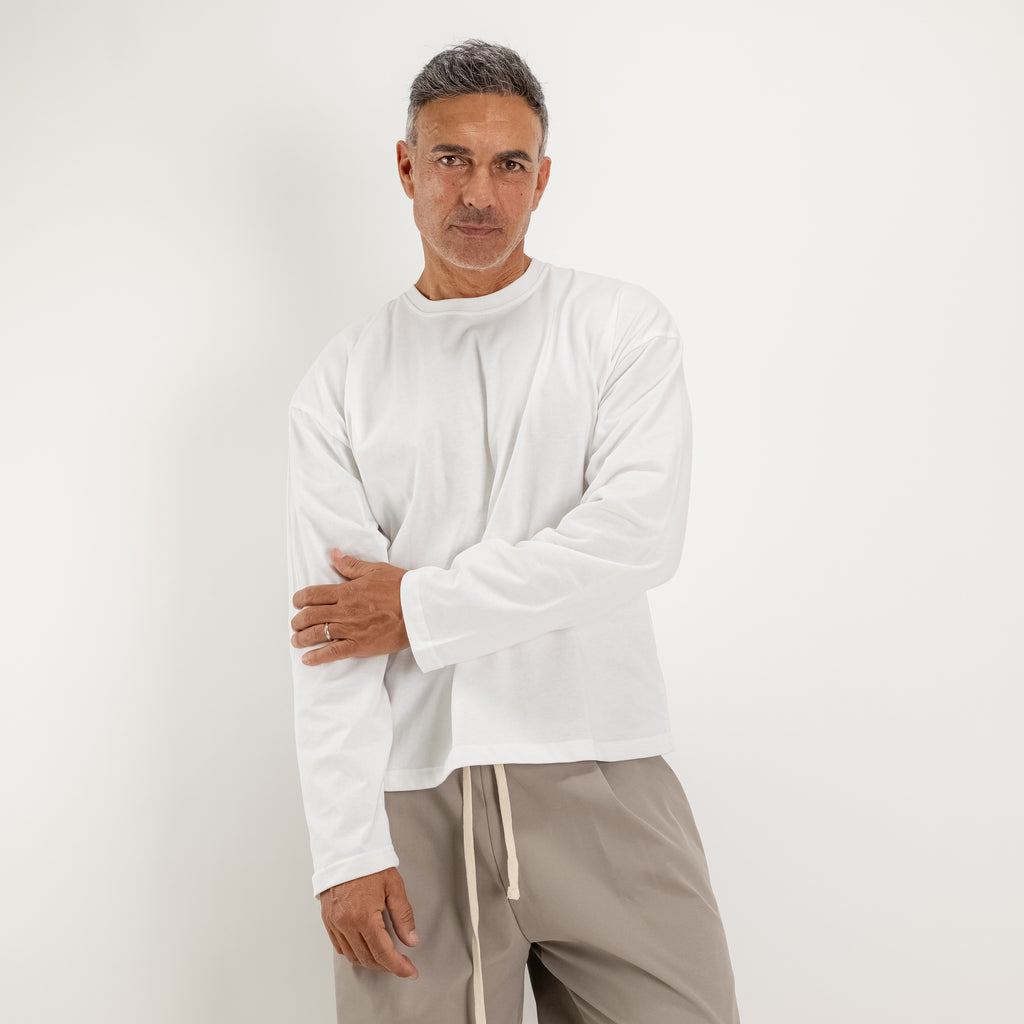 Boxy long-sleeve T-shirt - Cream