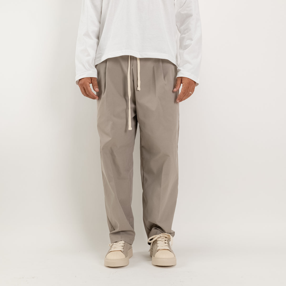 Wide Leg Technical Fabric Trousers - Sand