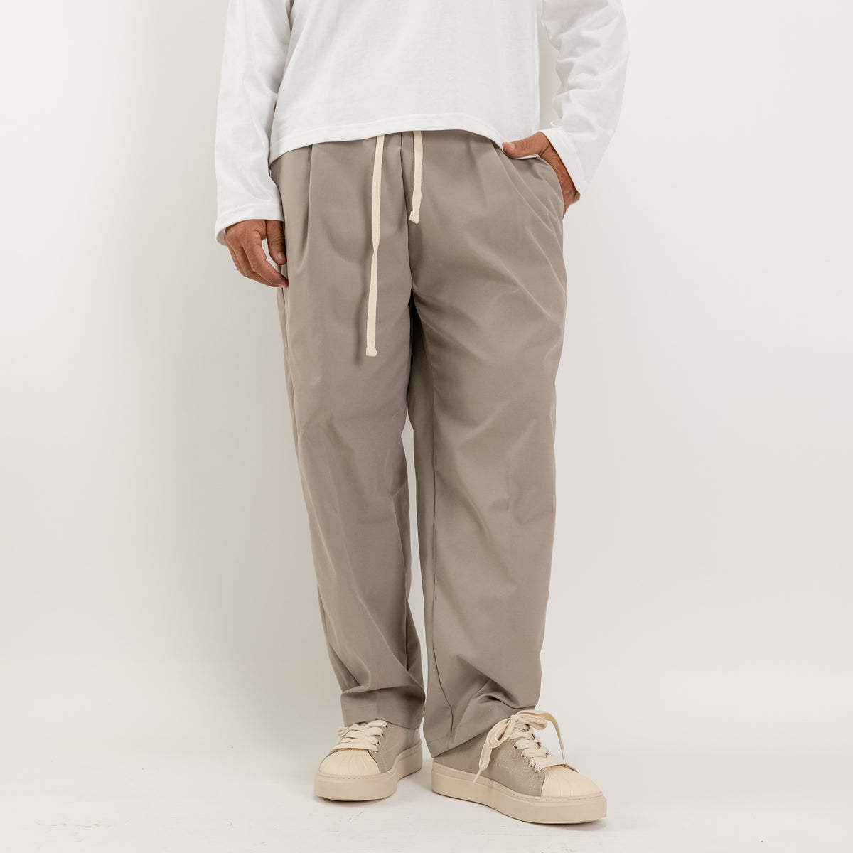 Wide Leg Technical Fabric Trousers - Sand