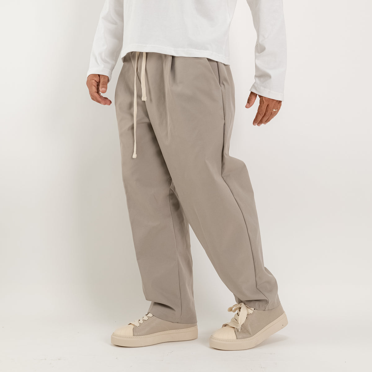 Wide Leg Technical Fabric Trousers - Sand