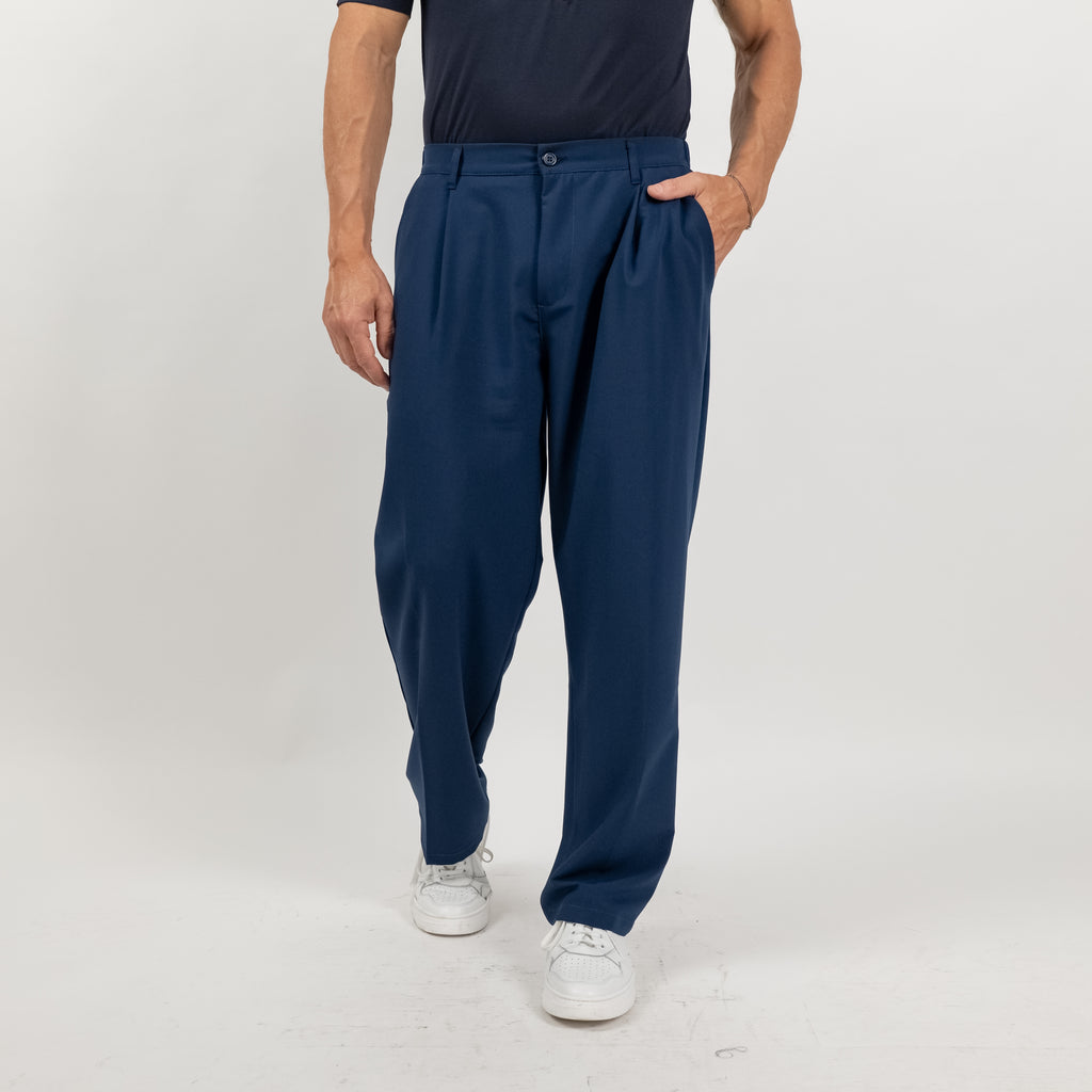 Pantalone palazzo con molla sul retro fondo largo - Blu