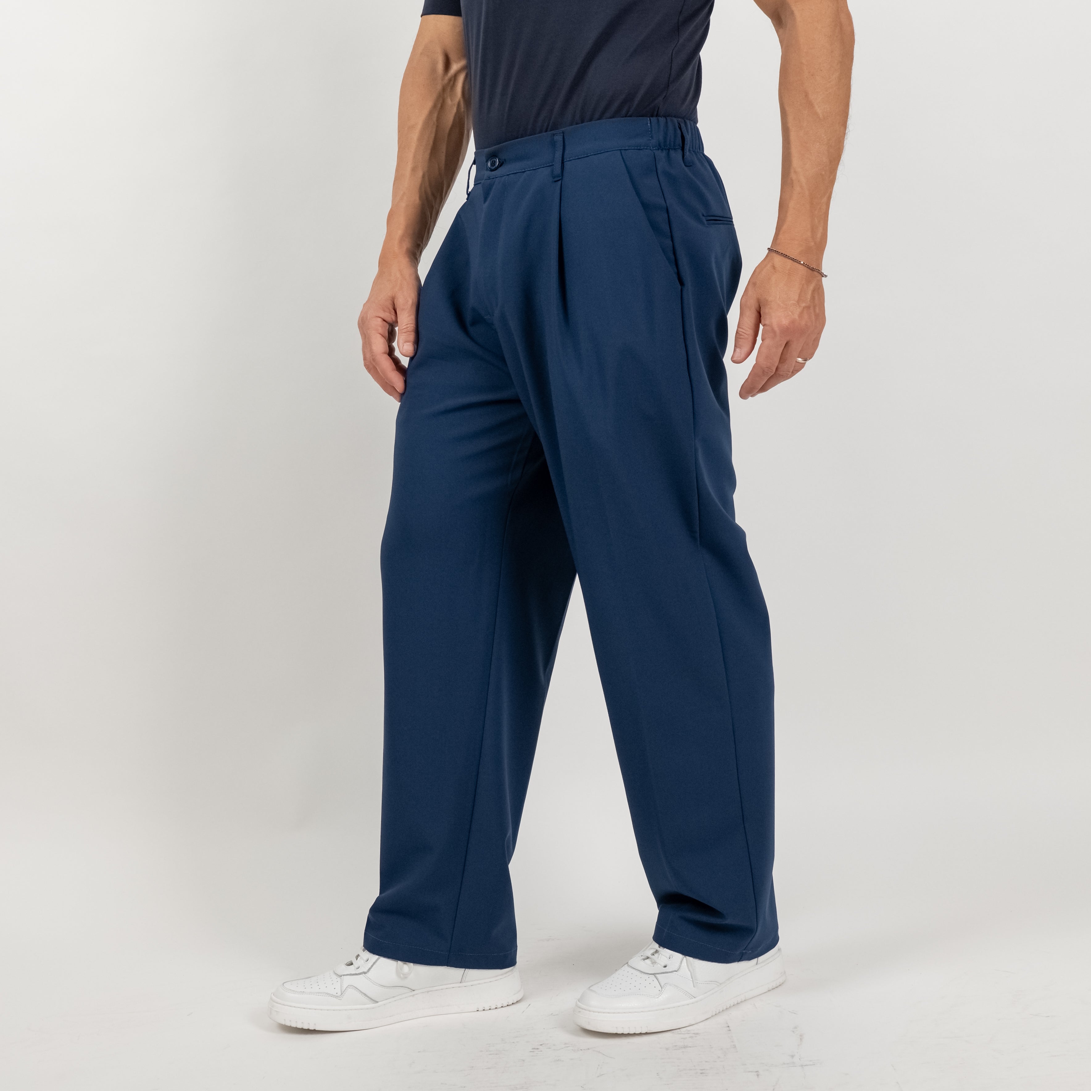Pantalone palazzo con molla sul retro fondo largo - Blu