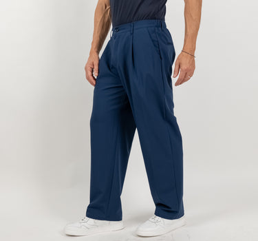 Pantalone palazzo con molla sul retro fondo largo - Blu