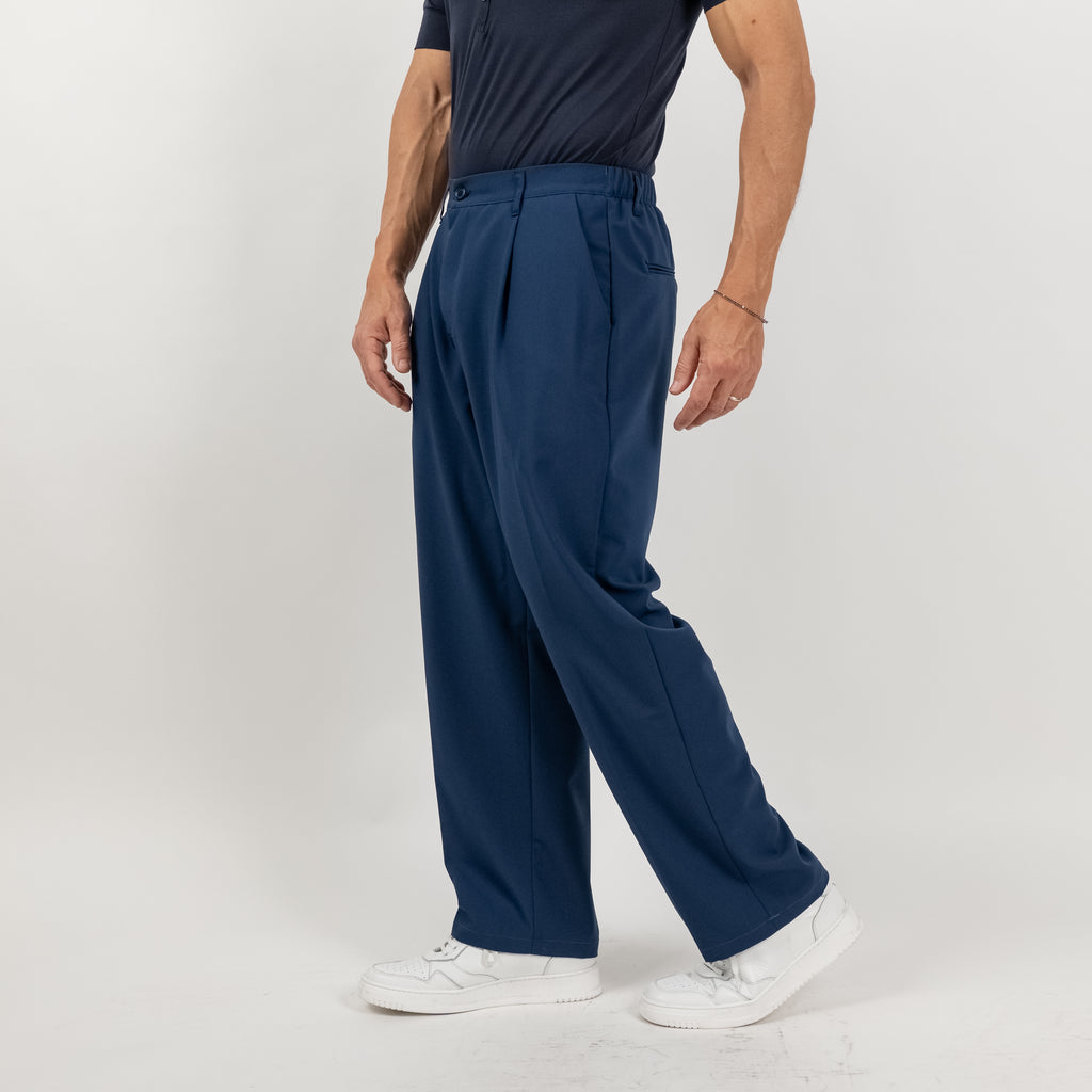 Pantalone palazzo con molla sul retro fondo largo - Blu