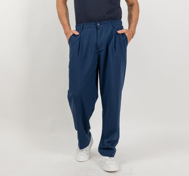 Pantalone palazzo con molla sul retro fondo largo - Blu