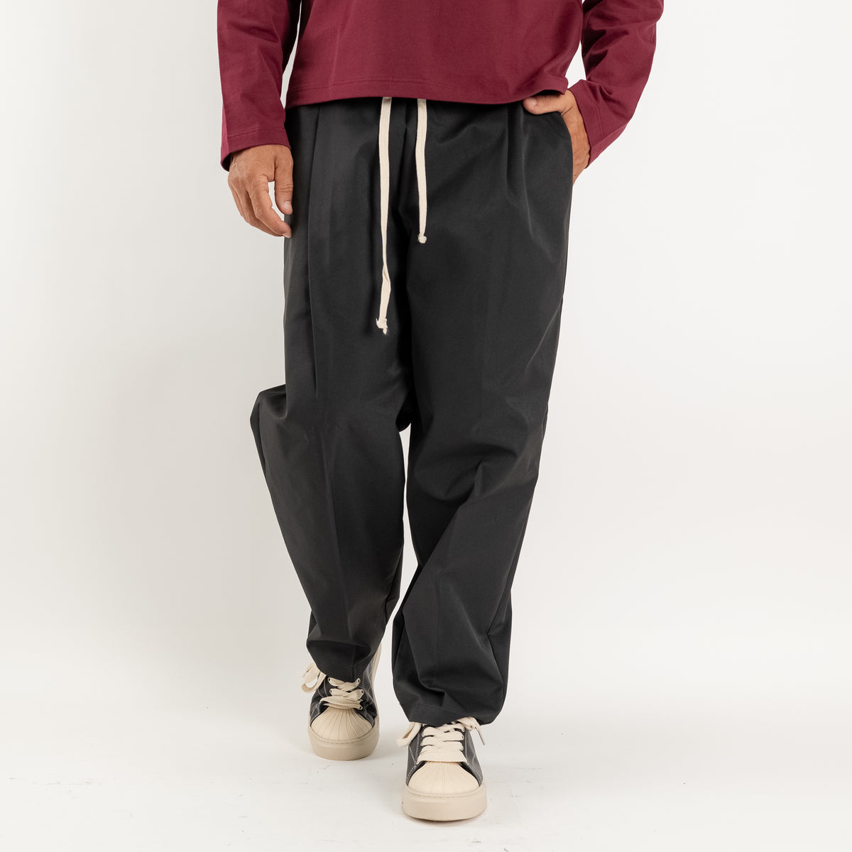 Wide Leg Technical Fabric Trousers - Black