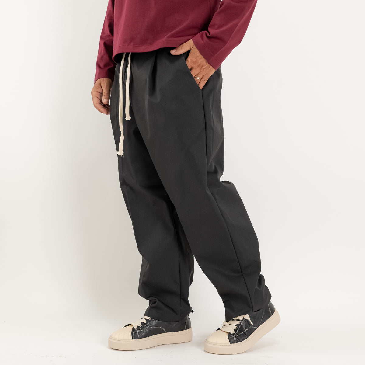 Wide Leg Technical Fabric Trousers - Black