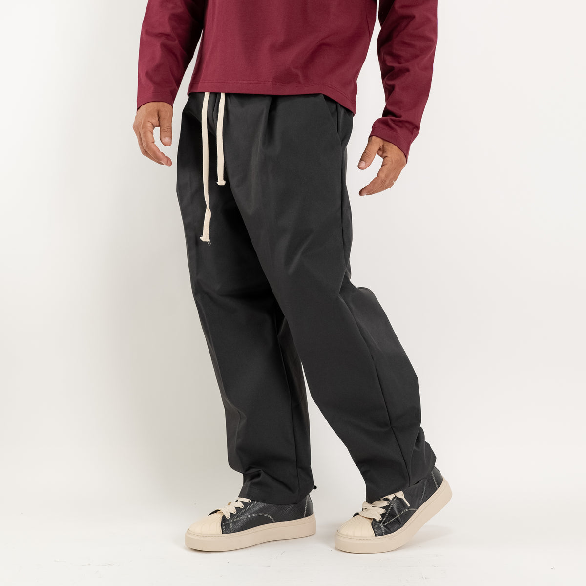 Wide Leg Technical Fabric Trousers - Black