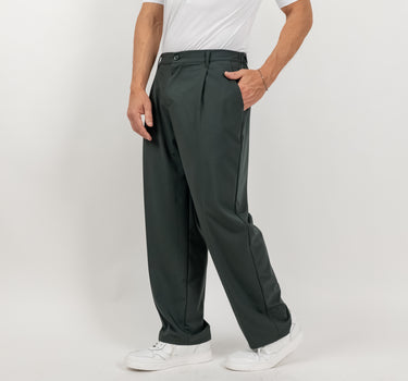 Pantalone palazzo con molla sul retro fondo largo - Verde