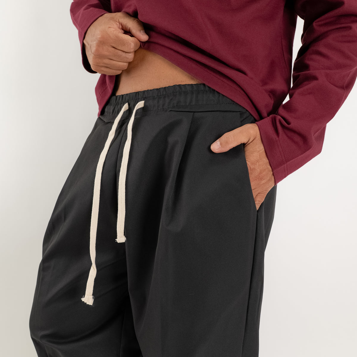 Wide Leg Technical Fabric Trousers - Black