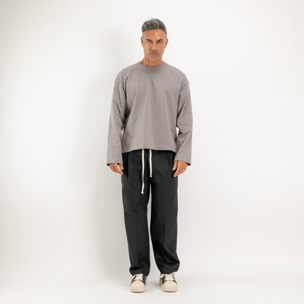 Langarm-T-Shirt in Boxy-Passform - Eisen