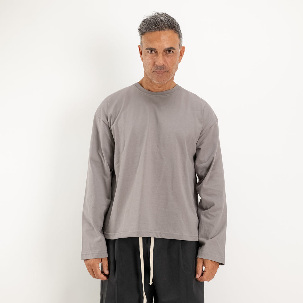 Langarm-T-Shirt in Boxy-Passform - Eisen