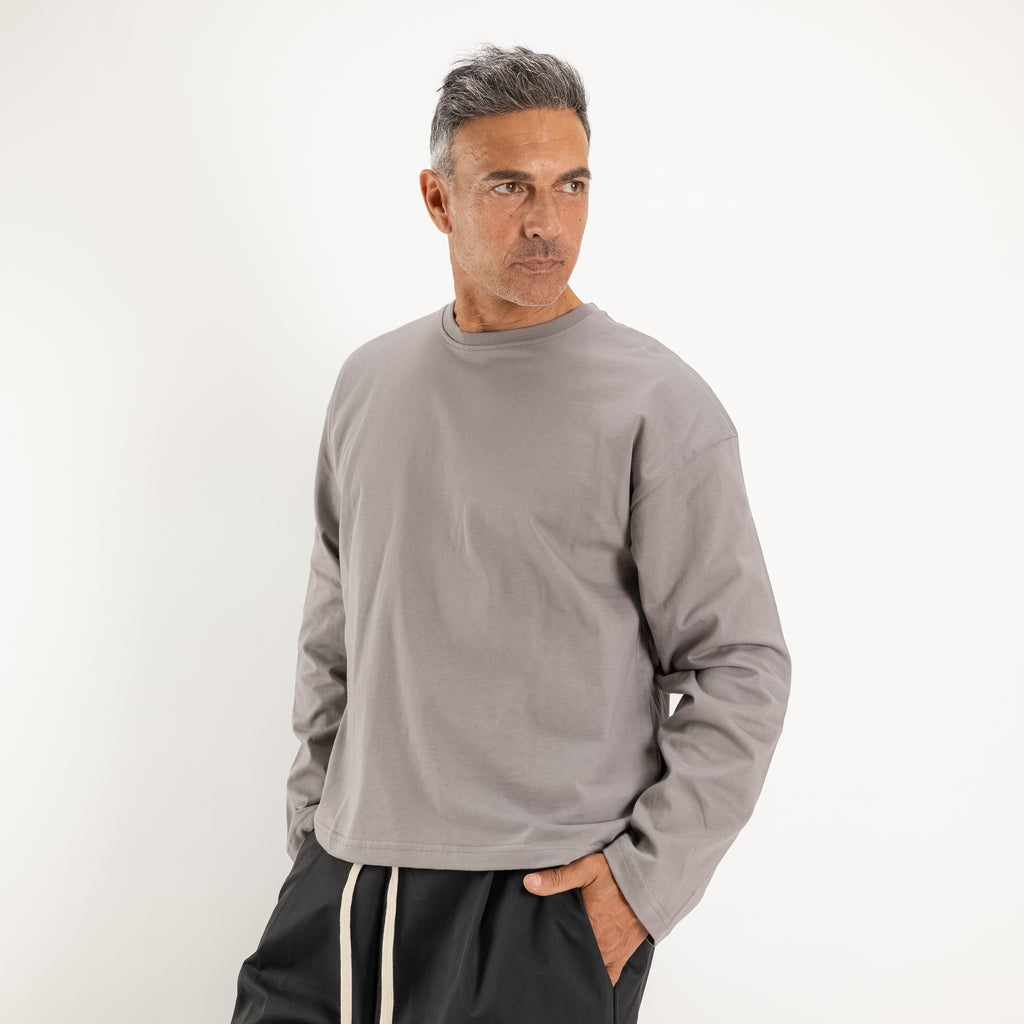 Langarm-T-Shirt in Boxy-Passform - Eisen