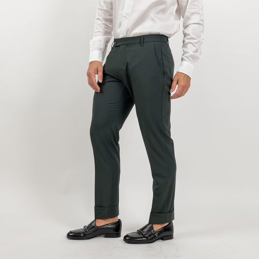 Pantalone classico con risvolto alto - Verde