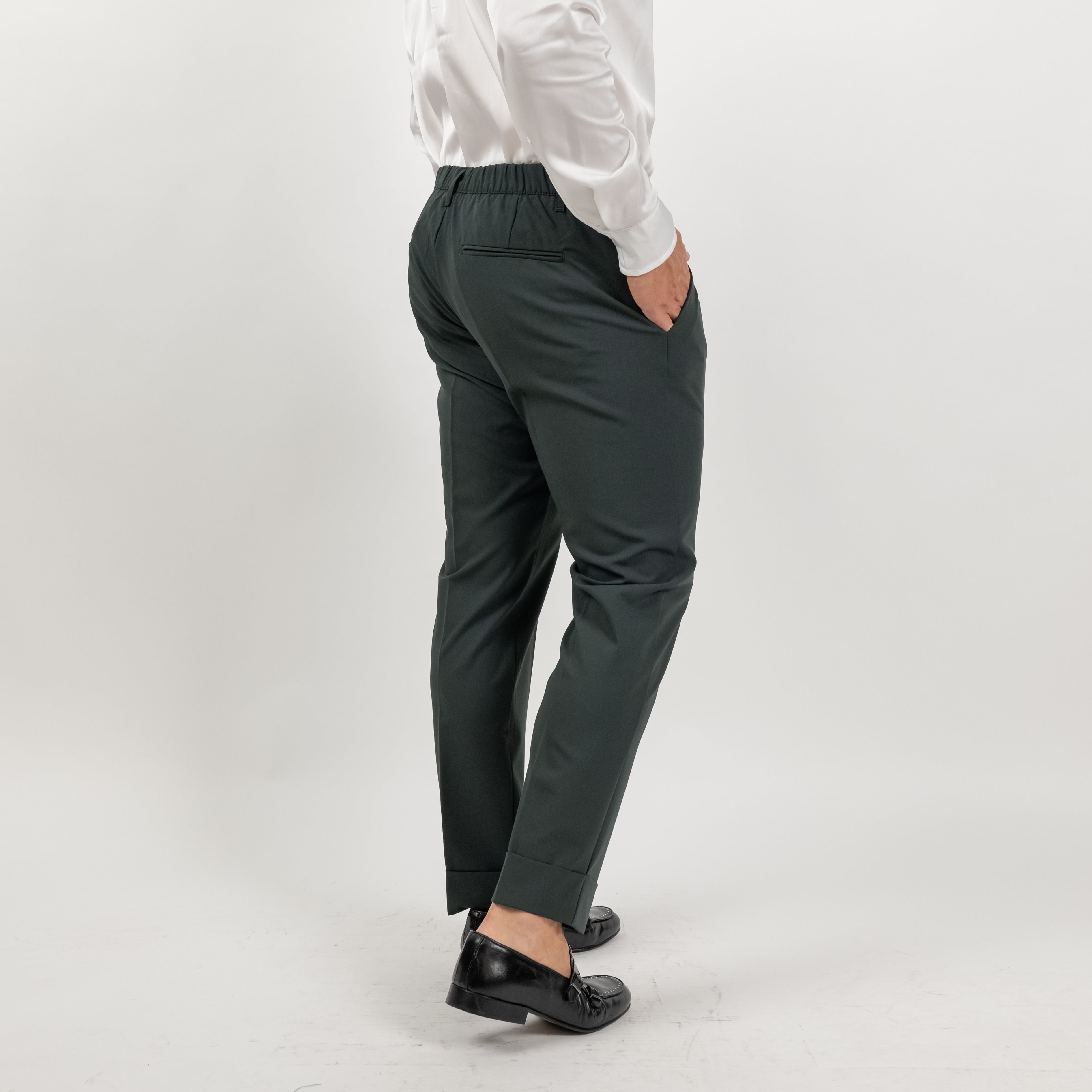 Pantalone classico con risvolto alto - Verde
