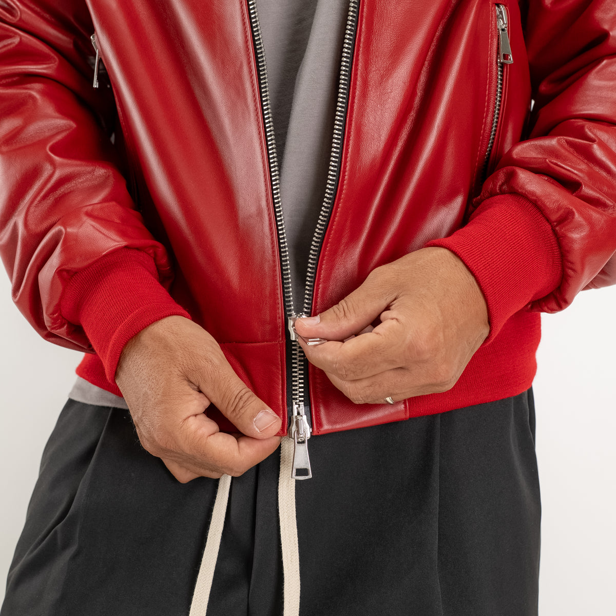 Veste universitaire oversize en cuir véritable - Rouge