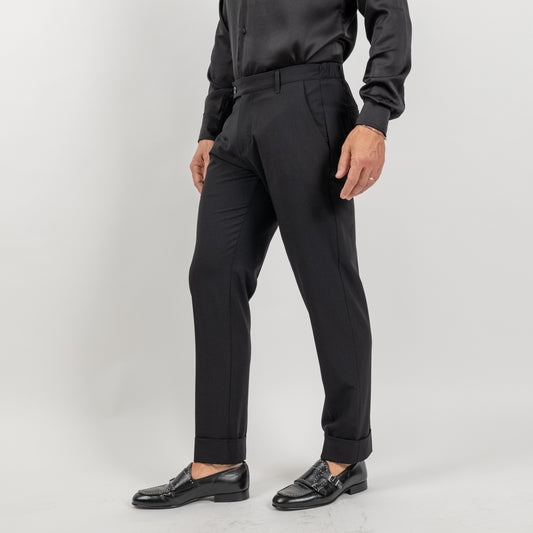 Pantalone classico con risvolto alto - Nero