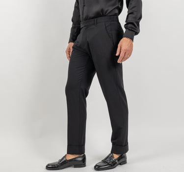Pantalone classico con risvolto alto - Nero